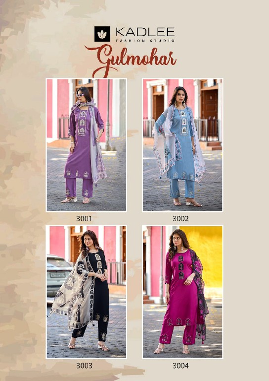 KADLEE GULMOHAR WHOLESALE READYMADE HEAVY RAYON UNIQUE STYLISH 3 PCS SUITS SUPPLIER