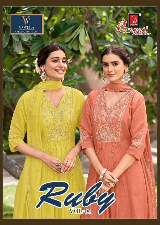 GANPATI RUBY VOL 1 WHOLESALE READYMADE BEAUTIFUL FASHIONABLE 3 PCS SUITS EXPORTER
