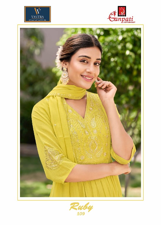 GANPATI RUBY VOL 1 WHOLESALE READYMADE BEAUTIFUL FASHIONABLE 3 PCS SUITS EXPORTER