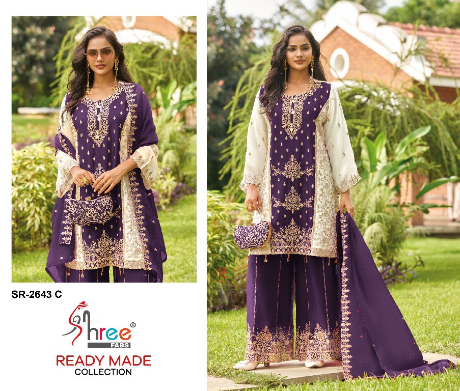 SHREE FABS R-2643 WHOLESALE READYMADE GUCHHI SATIN PREMIUM SILK WITH WORK 3 PCS SUITS EXPORTER
