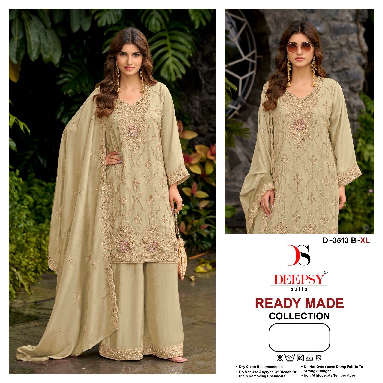 DEEPSY D.NO 3513 WHOLESALE READYMADE PURE VISCOSE TISSUE SILK BEATS WORK 3 PCS SUITS SUPPLIER