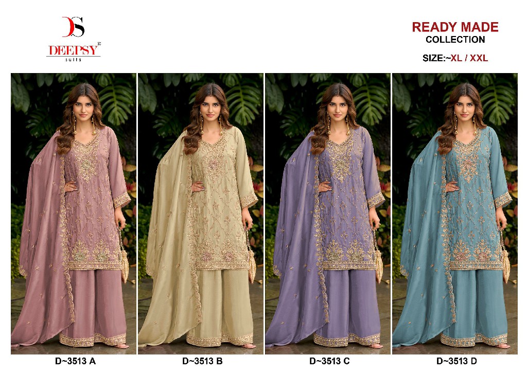 DEEPSY D.NO 3513 WHOLESALE READYMADE PURE VISCOSE TISSUE SILK BEATS WORK 3 PCS SUITS SUPPLIER