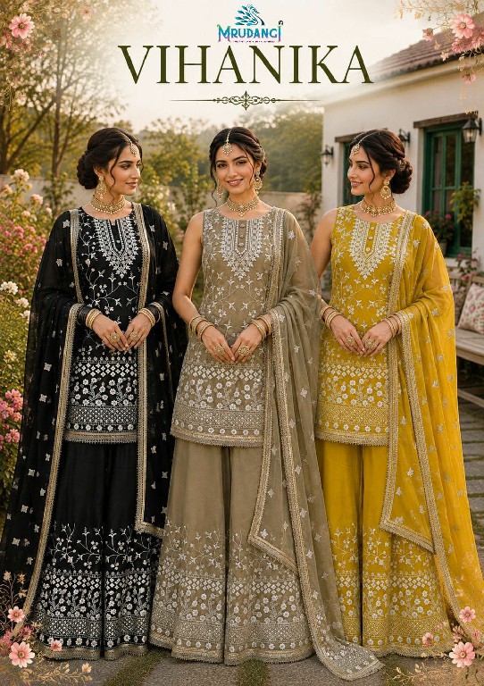 MRUDANGI VIHANIKA WHOLESALE READYMADE REAL GEORGETTE PARTY WEAR 3 PCS SUITS FOR EXPORT