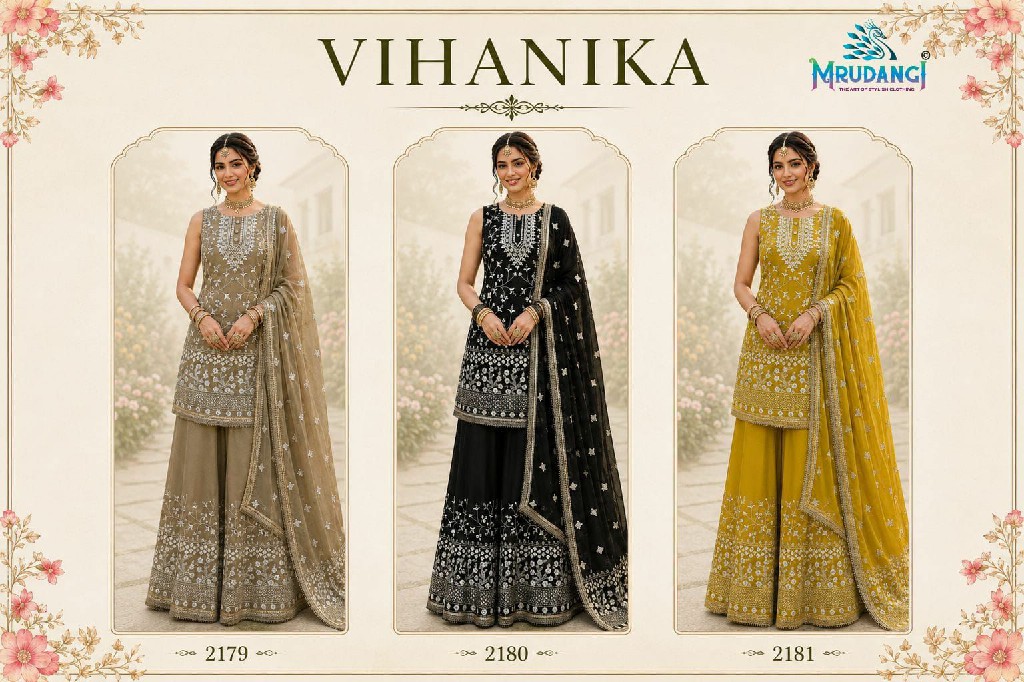 MRUDANGI VIHANIKA WHOLESALE READYMADE REAL GEORGETTE PARTY WEAR 3 PCS SUITS FOR EXPORT