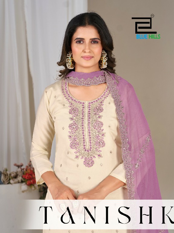 BLUE HILLS TANISHK WHOLESALE READYMADE ROMAN SILK WITH WORK BIG SIZE 3 PCS COMBO SET SUITS EXPORTER