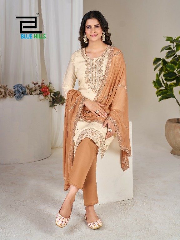 BLUE HILLS TANISHK WHOLESALE READYMADE ROMAN SILK WITH WORK BIG SIZE 3 PCS COMBO SET SUITS EXPORTER