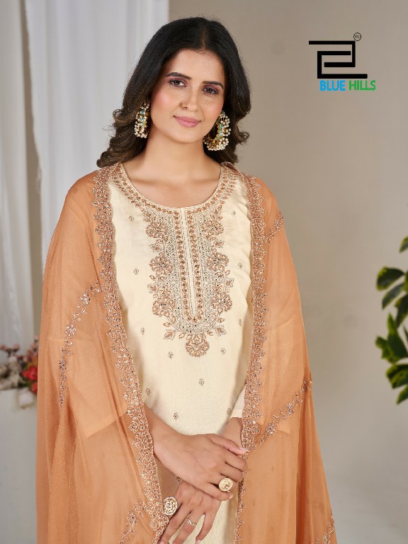 BLUE HILLS TANISHK WHOLESALE READYMADE ROMAN SILK WITH WORK BIG SIZE 3 PCS COMBO SET SUITS EXPORTER