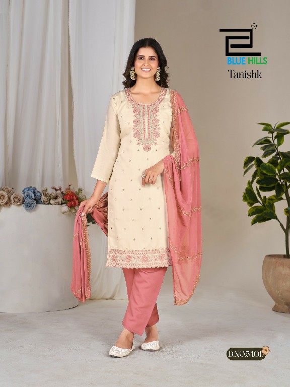 BLUE HILLS TANISHK WHOLESALE READYMADE ROMAN SILK WITH WORK BIG SIZE 3 PCS COMBO SET SUITS EXPORTER
