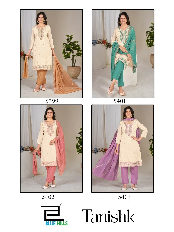 BLUE HILLS TANISHK WHOLESALE READYMADE ROMAN SILK WITH WORK BIG SIZE 3 PCS COMBO SET SUITS EXPORTER