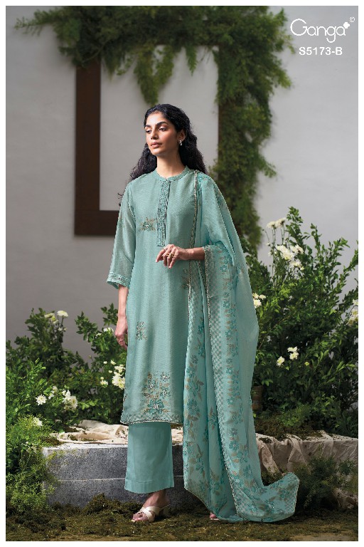 GANGA SHIVALI S5173 WHOLESALE PURE BEMBERG SILK CLASSIC UNSTITCH SALWAR SUITS SUPPLIER