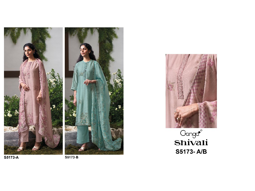 GANGA SHIVALI S5173 WHOLESALE PURE BEMBERG SILK CLASSIC UNSTITCH SALWAR SUITS SUPPLIER