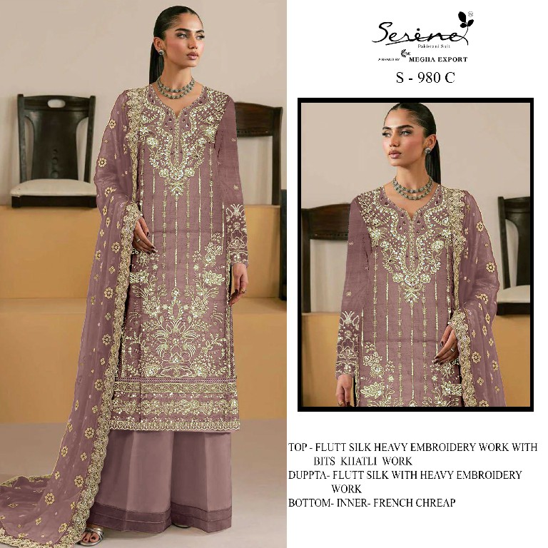 SERINE D.NO 980 WHOLESALE FLUTE SILK HEAVY WORK PAKISTANI UNSTITCH SALWAR KAMEEZ ONLINE
