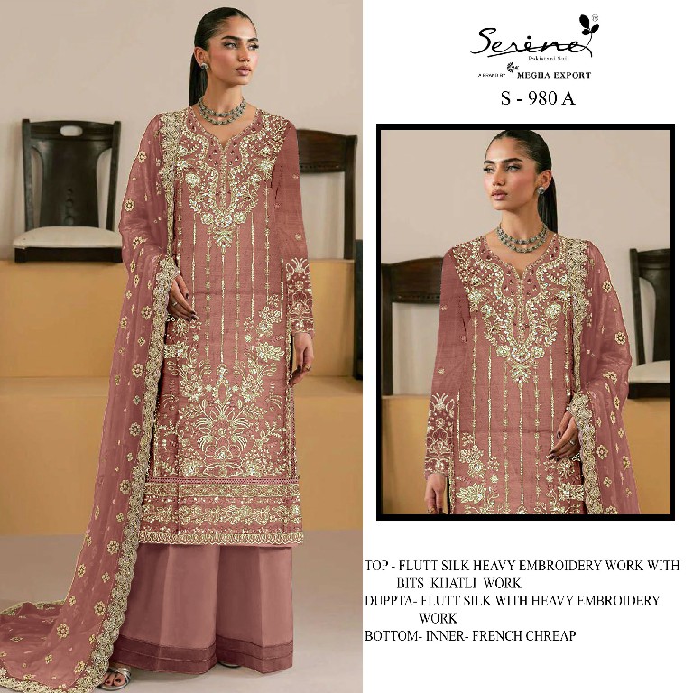 SERINE D.NO 980 WHOLESALE FLUTE SILK HEAVY WORK PAKISTANI UNSTITCH SALWAR KAMEEZ ONLINE