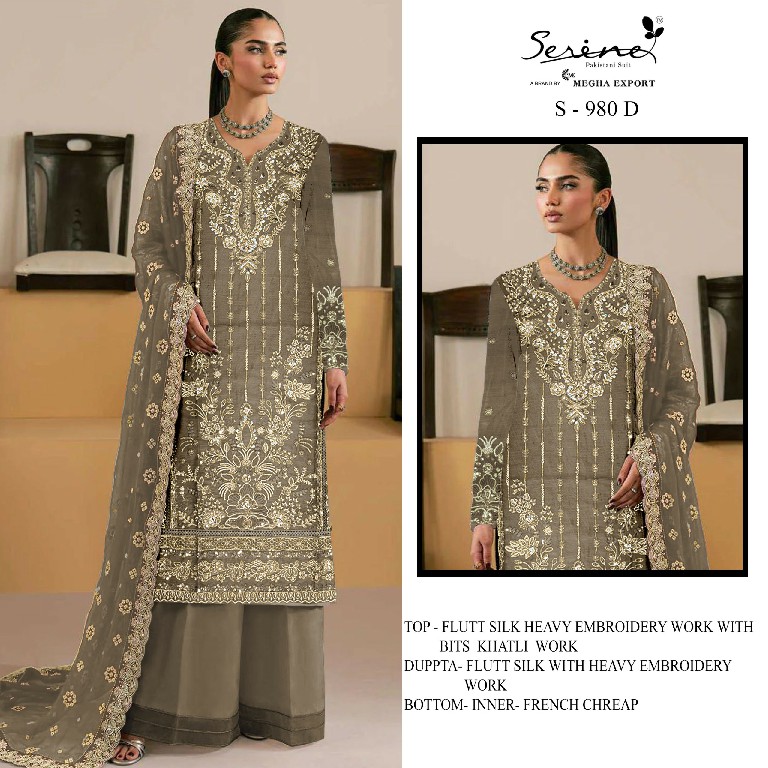 SERINE D.NO 980 WHOLESALE FLUTE SILK HEAVY WORK PAKISTANI UNSTITCH SALWAR KAMEEZ ONLINE