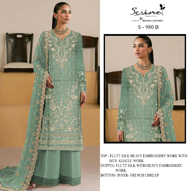 SERINE D.NO 980 WHOLESALE FLUTE SILK HEAVY WORK PAKISTANI UNSTITCH SALWAR KAMEEZ ONLINE