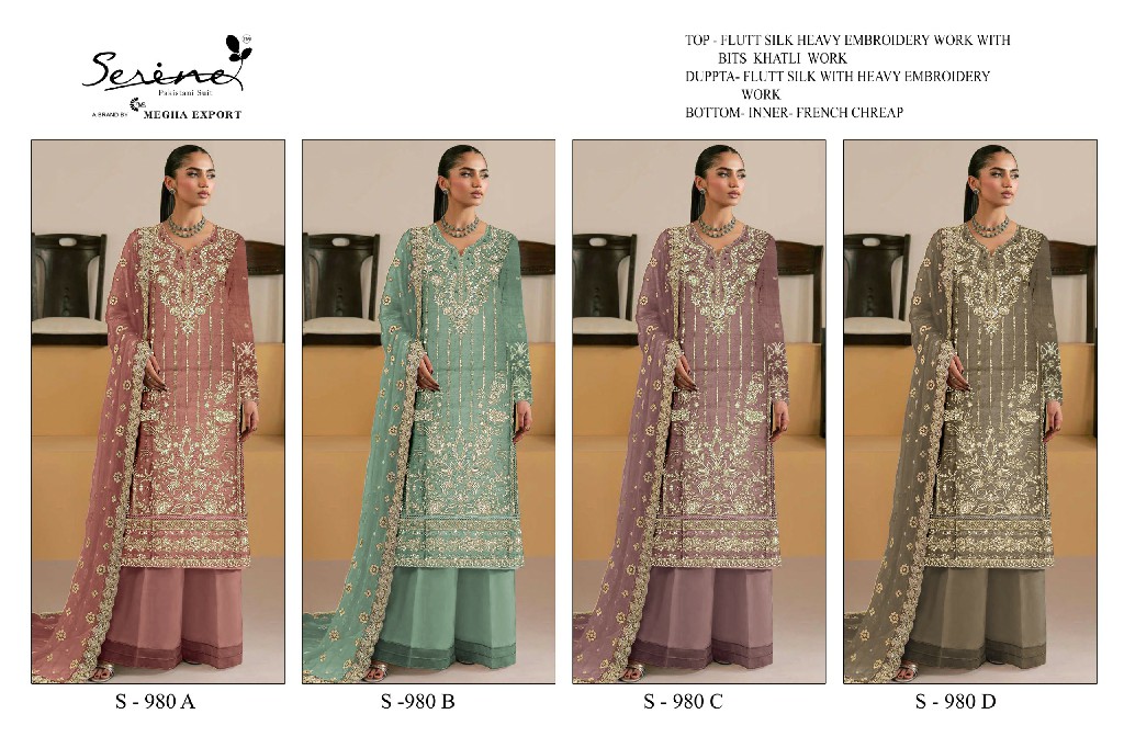 SERINE D.NO 980 WHOLESALE FLUTE SILK HEAVY WORK PAKISTANI UNSTITCH SALWAR KAMEEZ ONLINE