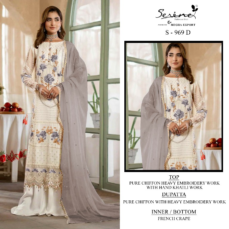 SERINE D.NO 969 WHOLESALE PURE CHIFFON UNIQUE PAKISTANI UNSTITCH SALWAR KAMEEZ EXPORTER