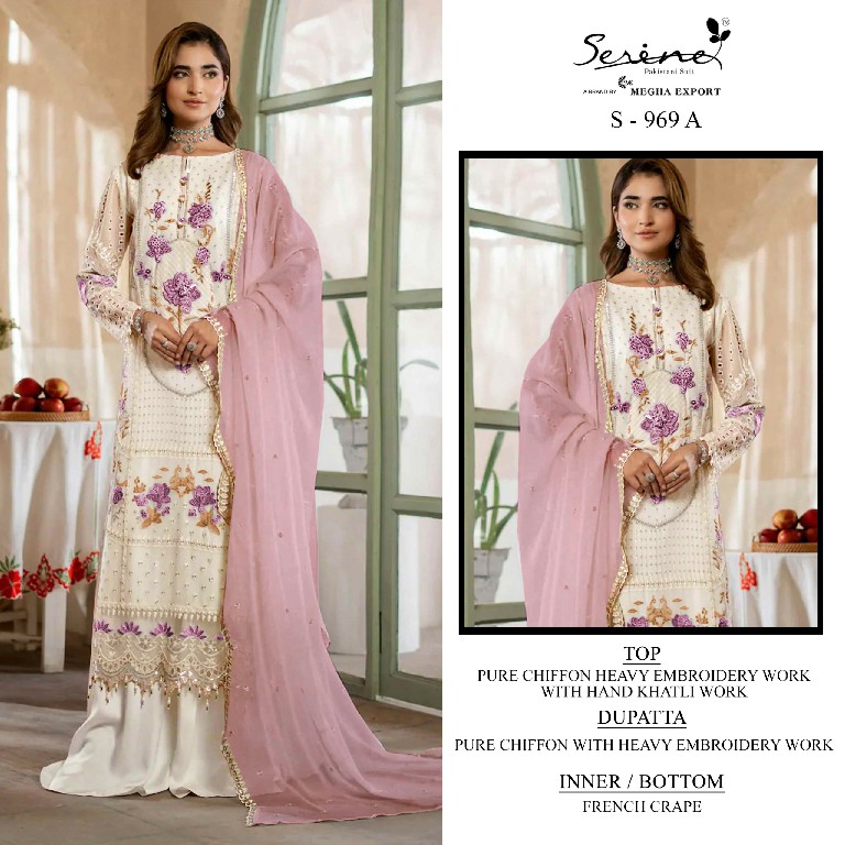 SERINE D.NO 969 WHOLESALE PURE CHIFFON UNIQUE PAKISTANI UNSTITCH SALWAR KAMEEZ EXPORTER