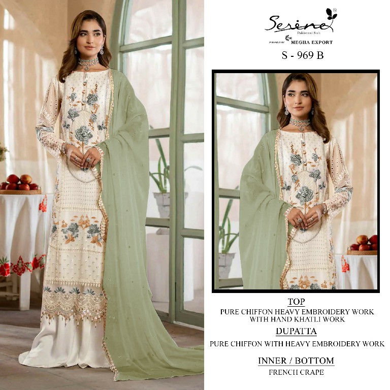 SERINE D.NO 969 WHOLESALE PURE CHIFFON UNIQUE PAKISTANI UNSTITCH SALWAR KAMEEZ EXPORTER
