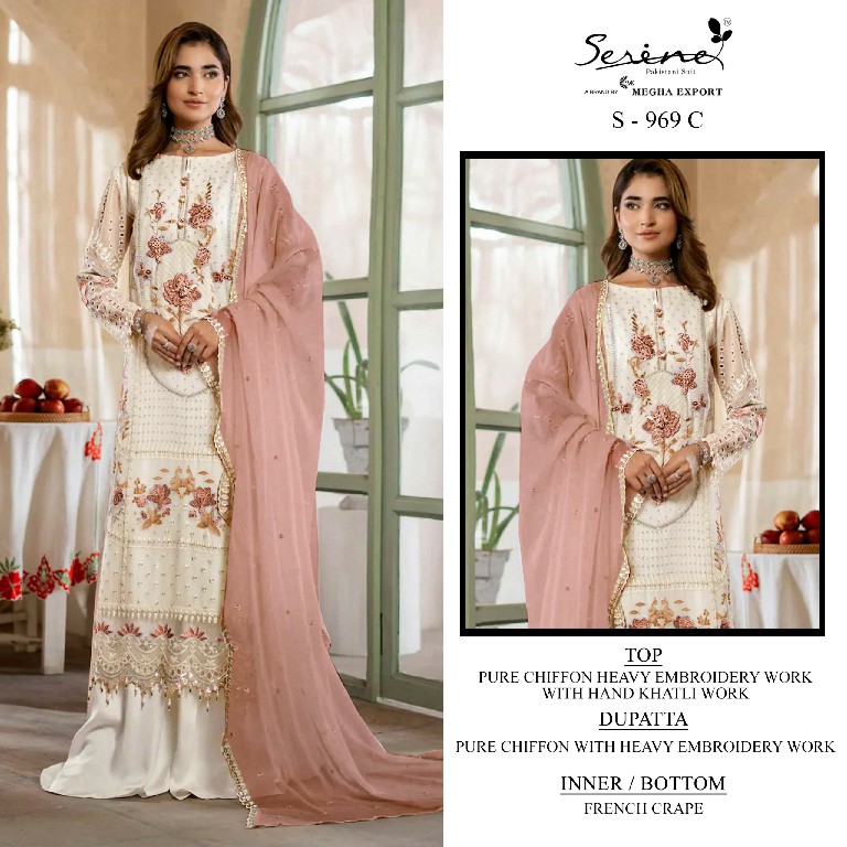 SERINE D.NO 969 WHOLESALE PURE CHIFFON UNIQUE PAKISTANI UNSTITCH SALWAR KAMEEZ EXPORTER