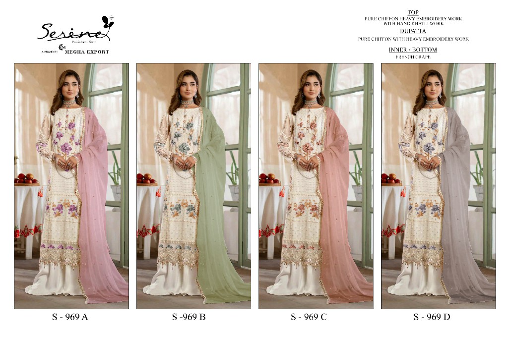 SERINE D.NO 969 WHOLESALE PURE CHIFFON UNIQUE PAKISTANI UNSTITCH SALWAR KAMEEZ EXPORTER
