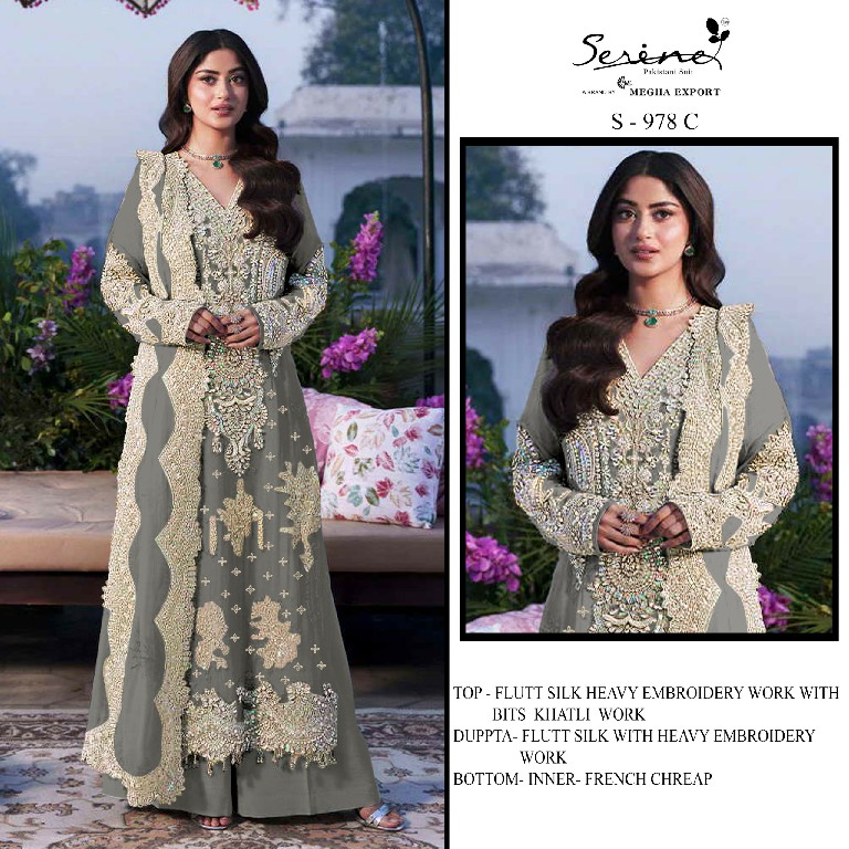 SERINE D.NO 978 WHOLESALE FLUTE SILK BITS KHATLI WORK PAKISTANI UNSTITCH SALWAR KAMEEZ SUPPLIER