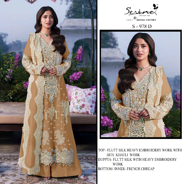SERINE D.NO 978 WHOLESALE FLUTE SILK BITS KHATLI WORK PAKISTANI UNSTITCH SALWAR KAMEEZ SUPPLIER