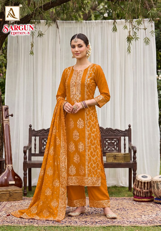ALOK SUIT SARGUN VOL 8 WHOLESALE VISCISE MUSLIN DESIGNER CONCEPT UNSTITCH SALWAR SUITS EXPORTER