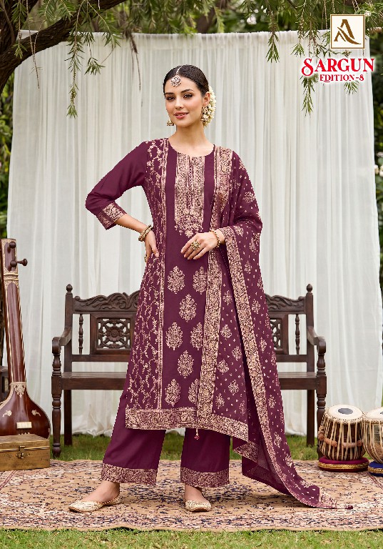 ALOK SUIT SARGUN VOL 8 WHOLESALE VISCISE MUSLIN DESIGNER CONCEPT UNSTITCH SALWAR SUITS EXPORTER