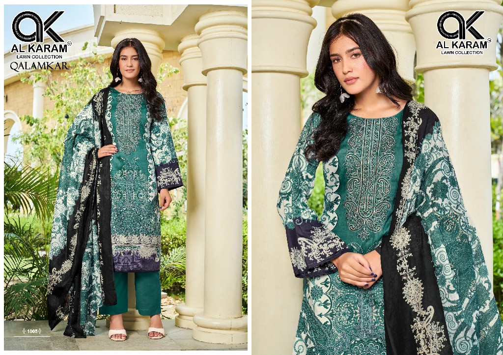 AL KARAM QALAMKAR WHOLESALE PURE COTTON EXCLUSIVE DESIGN UNSTITCH SALWAR SUITS SUPPLIER