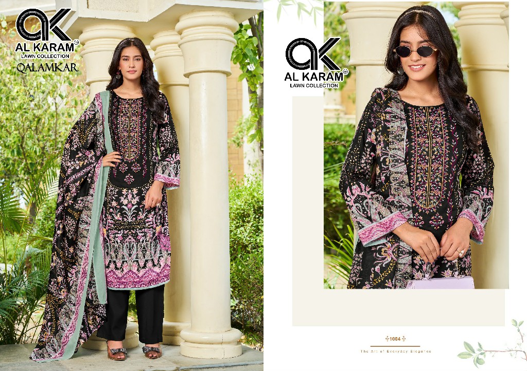 AL KARAM QALAMKAR WHOLESALE PURE COTTON EXCLUSIVE DESIGN UNSTITCH SALWAR SUITS SUPPLIER