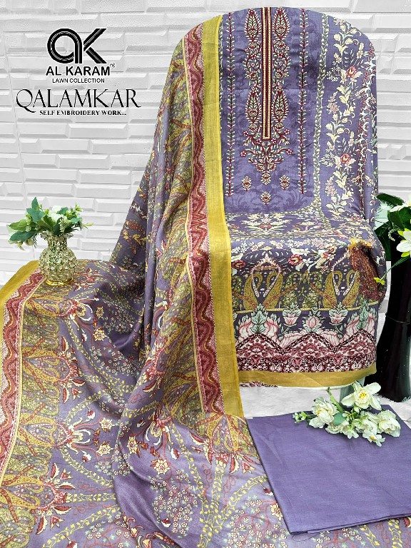 AL KARAM QALAMKAR WHOLESALE PURE COTTON EXCLUSIVE DESIGN UNSTITCH SALWAR SUITS SUPPLIER