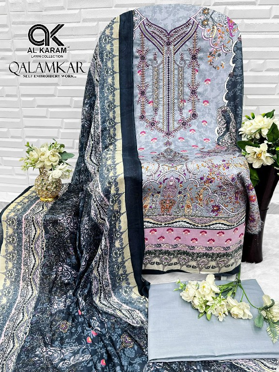 AL KARAM QALAMKAR WHOLESALE PURE COTTON EXCLUSIVE DESIGN UNSTITCH SALWAR SUITS SUPPLIER