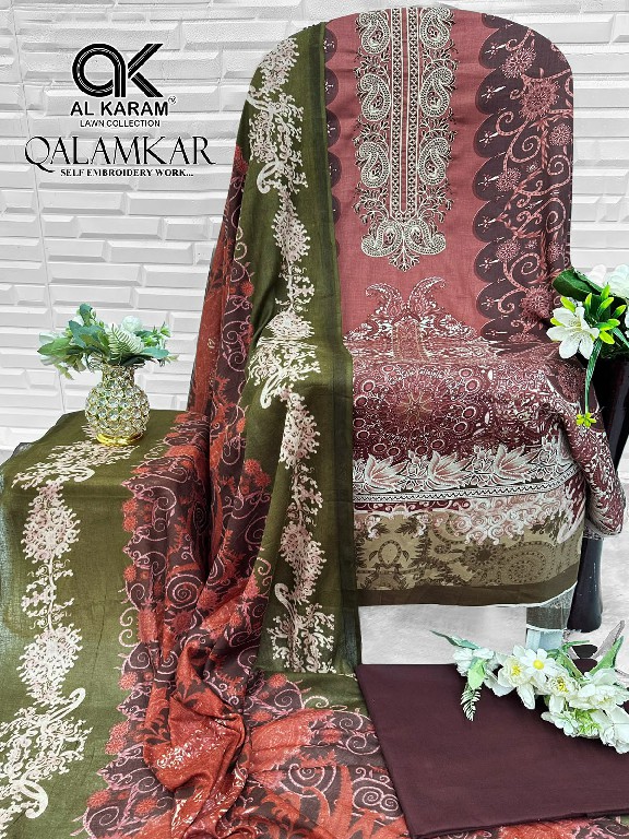 AL KARAM QALAMKAR WHOLESALE PURE COTTON EXCLUSIVE DESIGN UNSTITCH SALWAR SUITS SUPPLIER