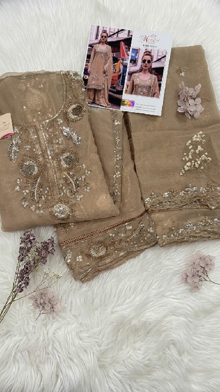 MOTIFZ D.NO 5482 WHOLESALE GOLD CHIFFON BEATS WORK PAKISTANI UNSTITCH SALWAR SUITS EXPORTER