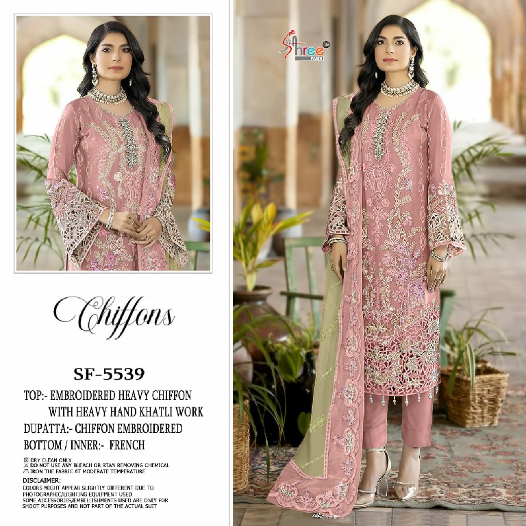 SHREE FABS D.NO 5539 WHOLESALE CHIFFON PAKISTANI HIT DESIGN UNSTITCH SALWAR SUITS SUPPLIER
