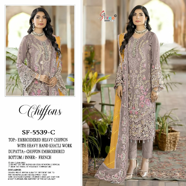 SHREE FABS D.NO 5539 WHOLESALE CHIFFON PAKISTANI HIT DESIGN UNSTITCH SALWAR SUITS SUPPLIER