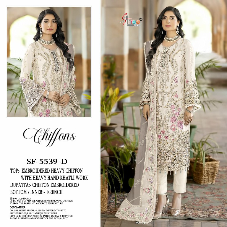 SHREE FABS D.NO 5539 WHOLESALE CHIFFON PAKISTANI HIT DESIGN UNSTITCH SALWAR SUITS SUPPLIER