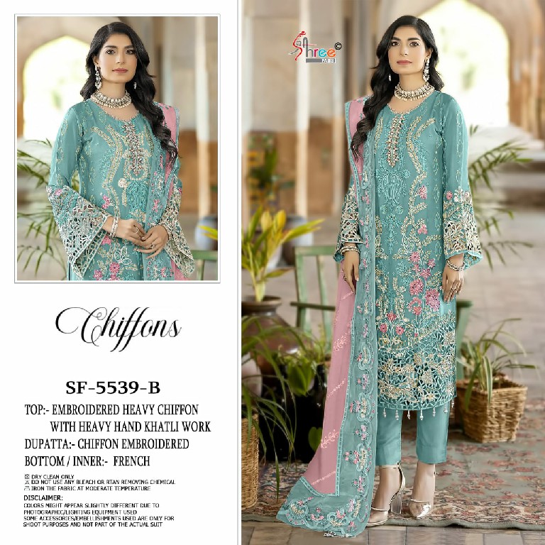 SHREE FABS D.NO 5539 WHOLESALE CHIFFON PAKISTANI HIT DESIGN UNSTITCH SALWAR SUITS SUPPLIER
