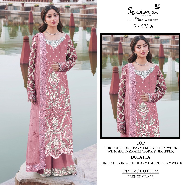 SERINE D.NO 973 WHOLESALE CRYSTAL CHIFFON HEAVY WORK UNSTITCH SALWAR SUITS FOR EXPORT