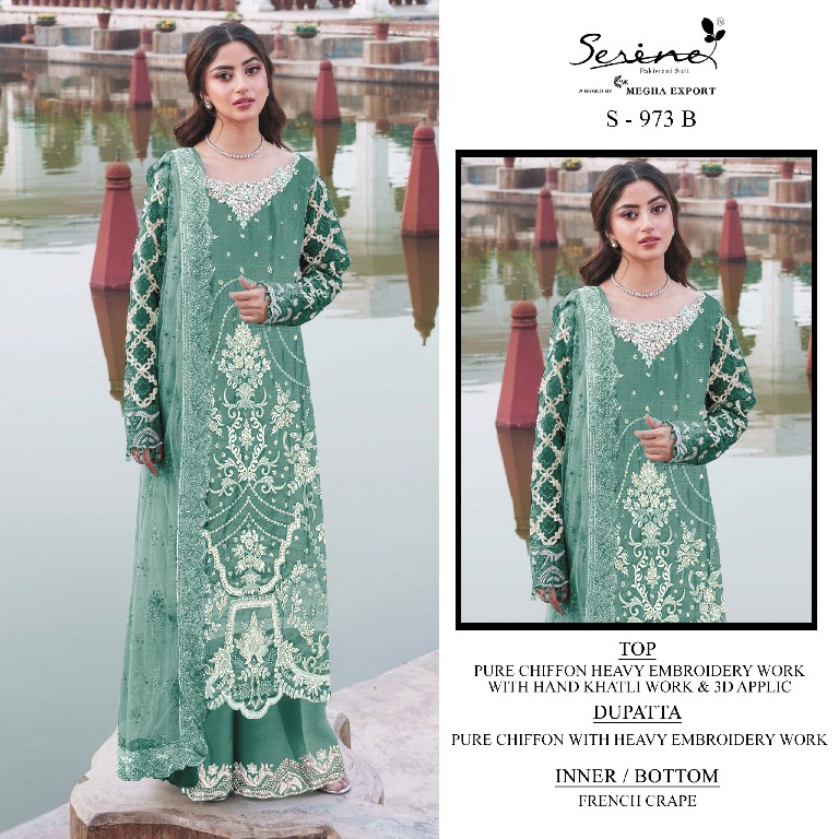 SERINE D.NO 973 WHOLESALE CRYSTAL CHIFFON HEAVY WORK UNSTITCH SALWAR SUITS FOR EXPORT
