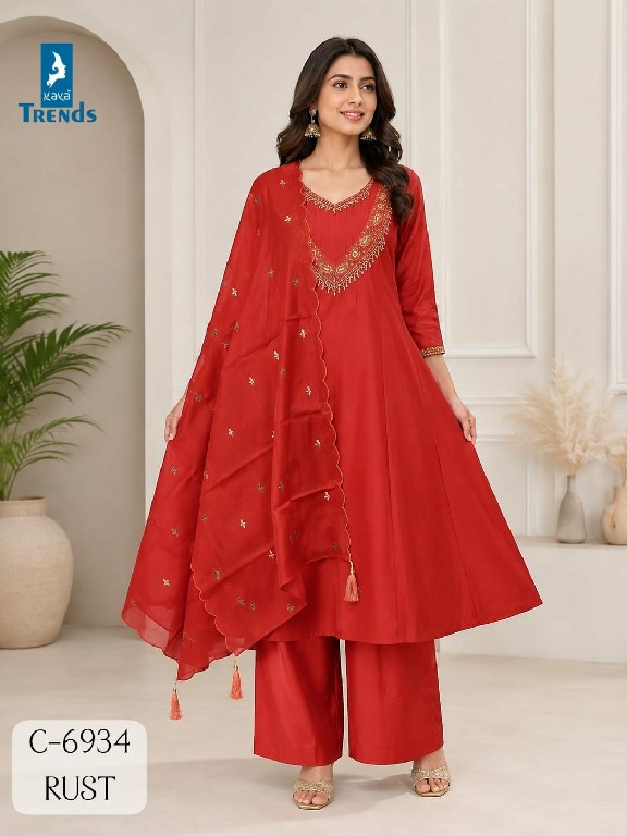 KAYA D.NO 6934 WHOLESALE READYMADE CORAL GHERA FANCY WORK BIG SIZE 3 PCS COMBO SET SUITS EXPORTER
