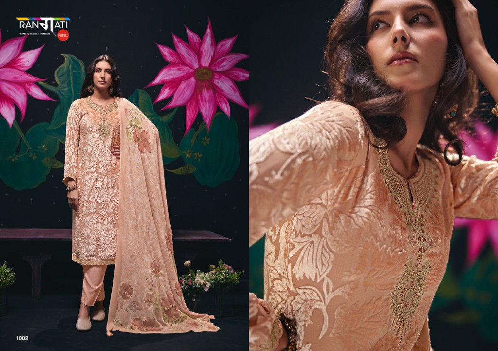 RANGATI PRINTS PALACHI EDIT WHOLESALE PALACHI VELVET EMBROIDERED WINTER WEAR UNSTITCH SALWAR SUITS EXPORTER