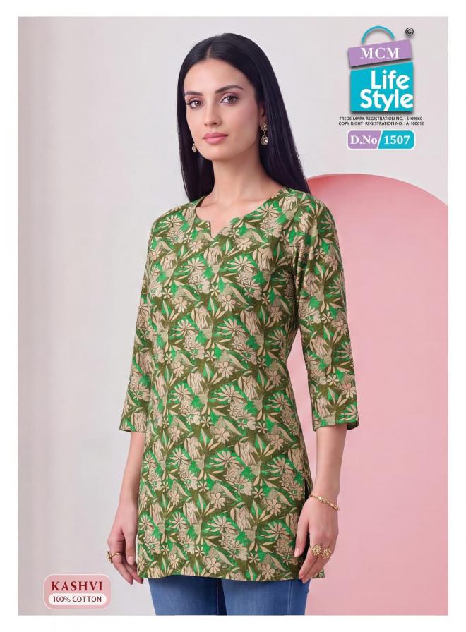 MCM LIFESTYLE KASHVI VOL 15 WHOLESALOE READYMADE PURE COTTON PRINTED CASUAL WEAR SHORT TOPS FOR EXPORT