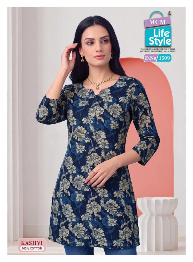 MCM LIFESTYLE KASHVI VOL 15 WHOLESALOE READYMADE PURE COTTON PRINTED CASUAL WEAR SHORT TOPS FOR EXPORT