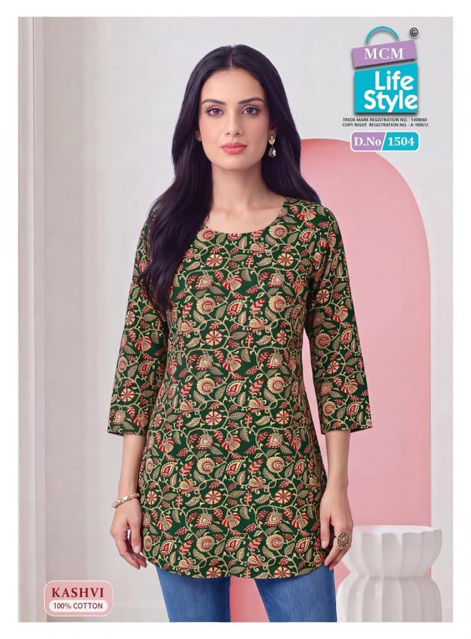 MCM LIFESTYLE KASHVI VOL 15 WHOLESALOE READYMADE PURE COTTON PRINTED CASUAL WEAR SHORT TOPS FOR EXPORT