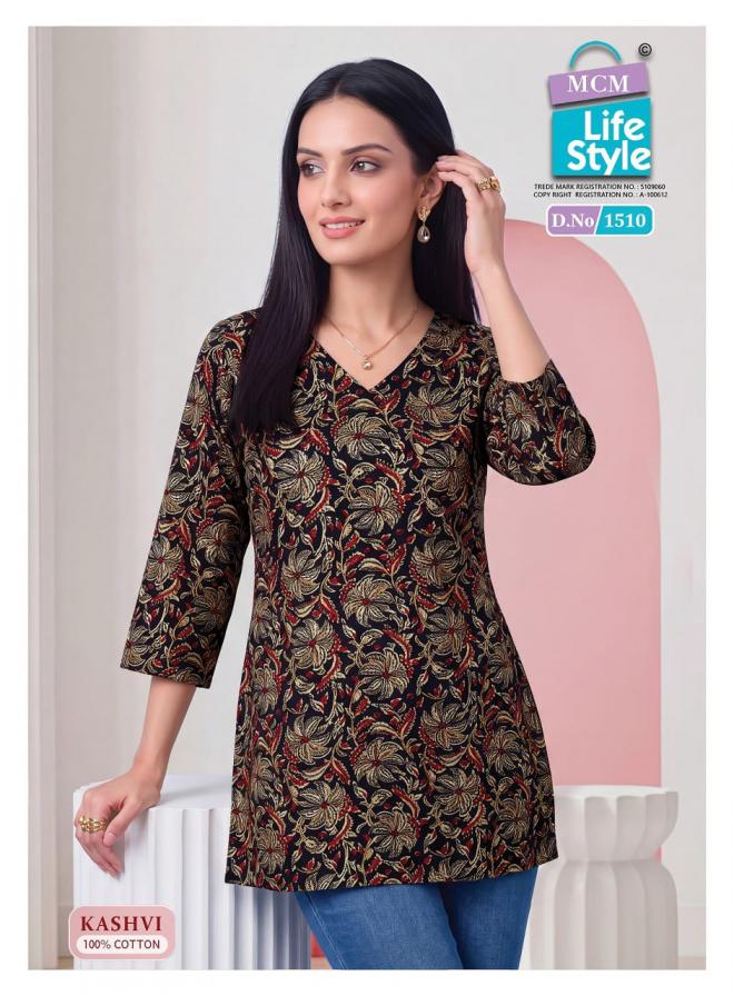 MCM LIFESTYLE KASHVI VOL 15 WHOLESALOE READYMADE PURE COTTON PRINTED CASUAL WEAR SHORT TOPS FOR EXPORT
