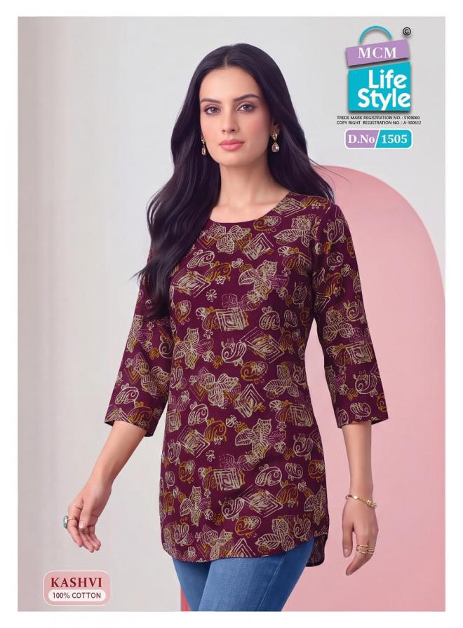 MCM LIFESTYLE KASHVI VOL 15 WHOLESALOE READYMADE PURE COTTON PRINTED CASUAL WEAR SHORT TOPS FOR EXPORT