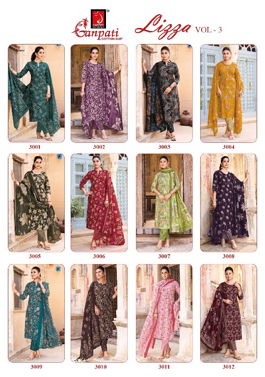 GANPATI LIZZA VOL 3 WHOLESALE READYMADE PURE COTTON PRINTED DAILY WEAR 3 PCS SUITS SUPPLIER