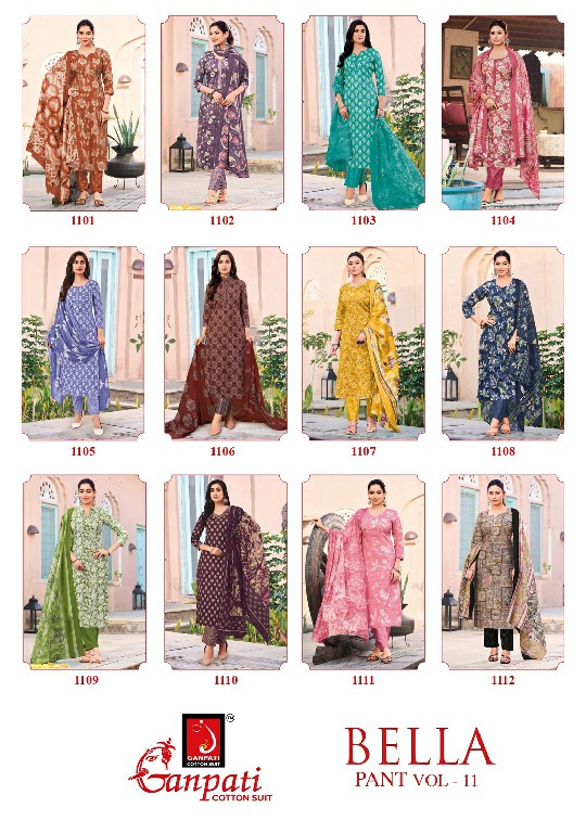 GANPATI BELLA VOL 11 WHOLESALE READYMADE COTTON DAILY WEAR KURTI WITH PANT AND DUPATTA ONLINE